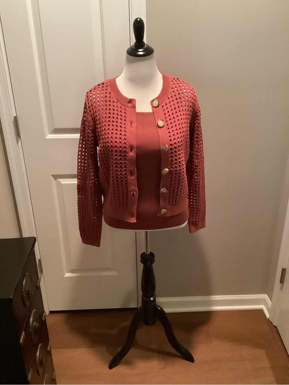 LOFT Golden Brown Open-Knit Two-Piece Cardigan Set